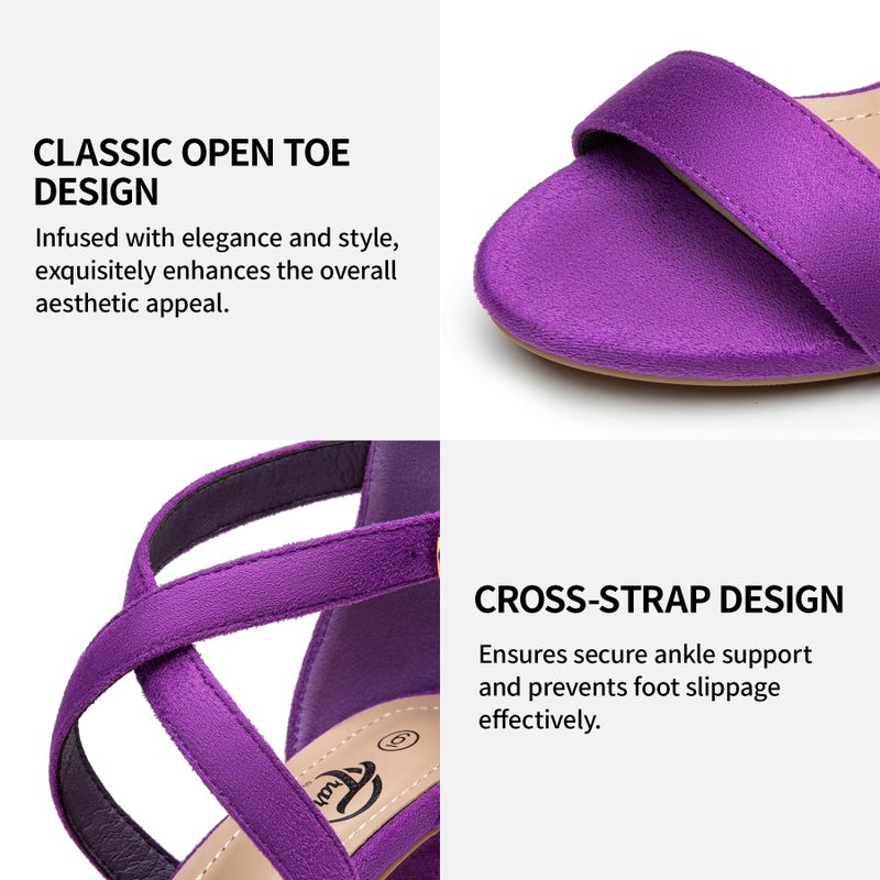Trary Women's Ankle Strap and Adjustable Buckle Chunky Pump Heel Sandals Purple Size: 7 - Image 4